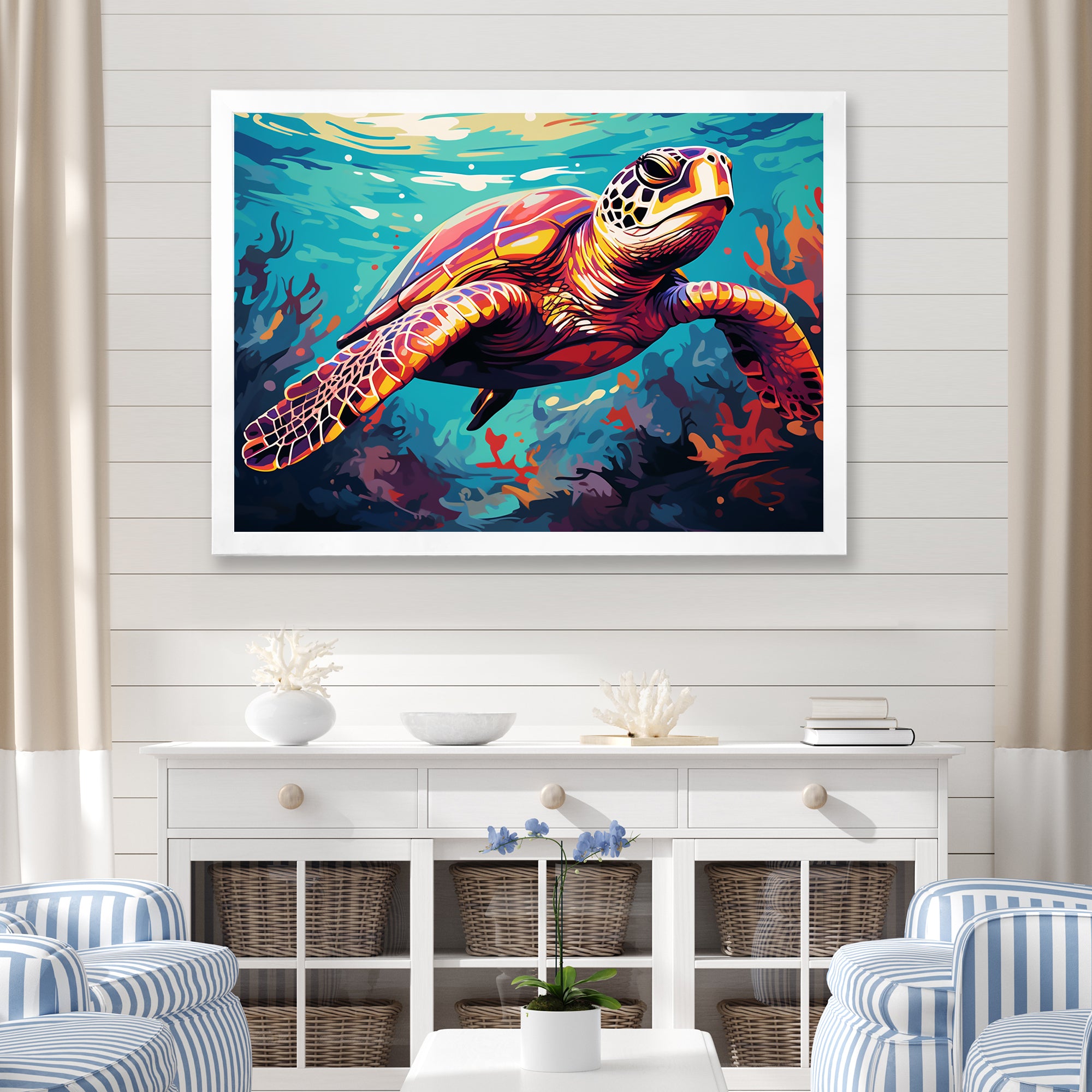 Pop art curious Turtle Aquatic Dance - Turtle Canvas Wall Art