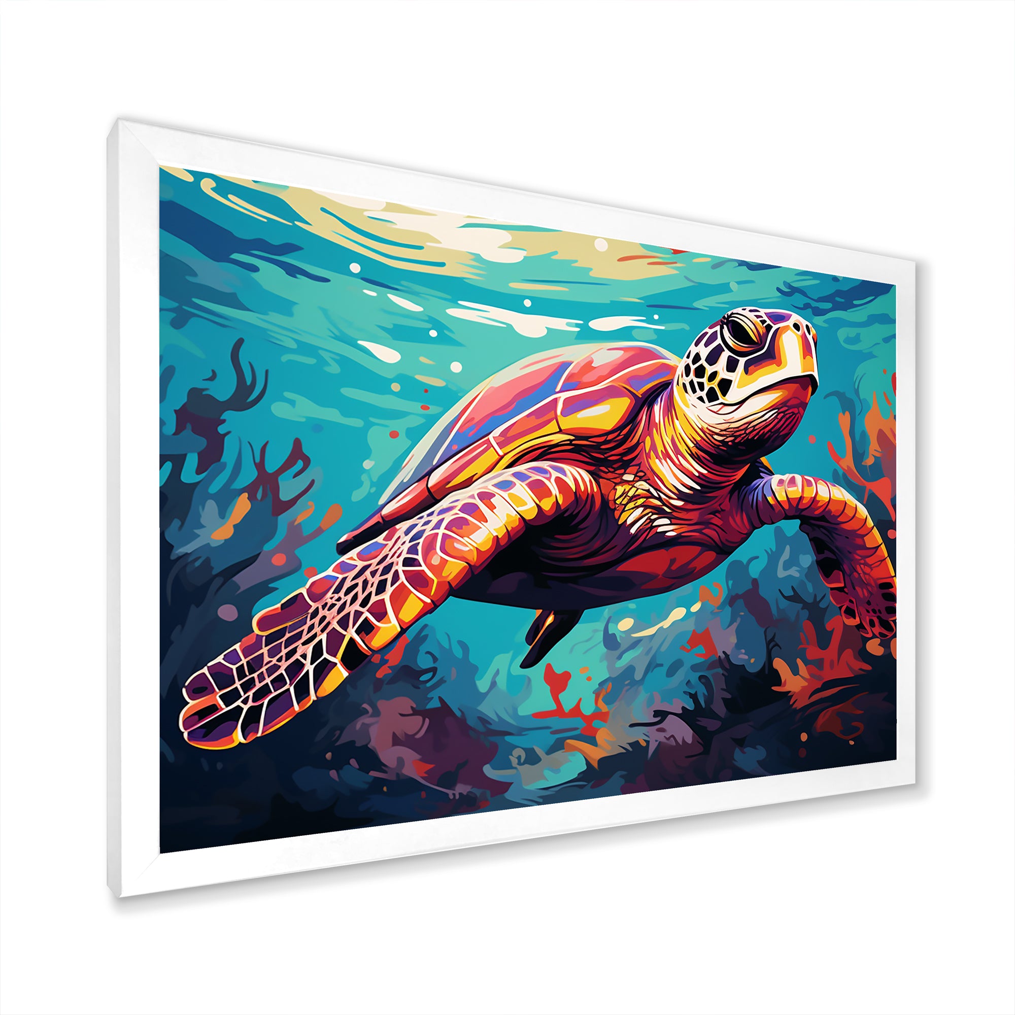 Pop art curious Turtle Aquatic Dance - Turtle Canvas Wall Art
