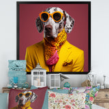 Yellow and orange Fashion first suited dog - Dog Framed Canvas Art