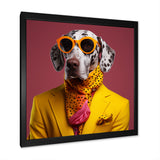 Yellow and orange Fashion first suited dog - Dog Framed Canvas Art