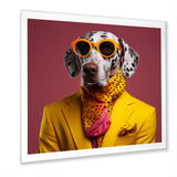 Yellow and orange Fashion first suited dog - Dog Framed Canvas Art