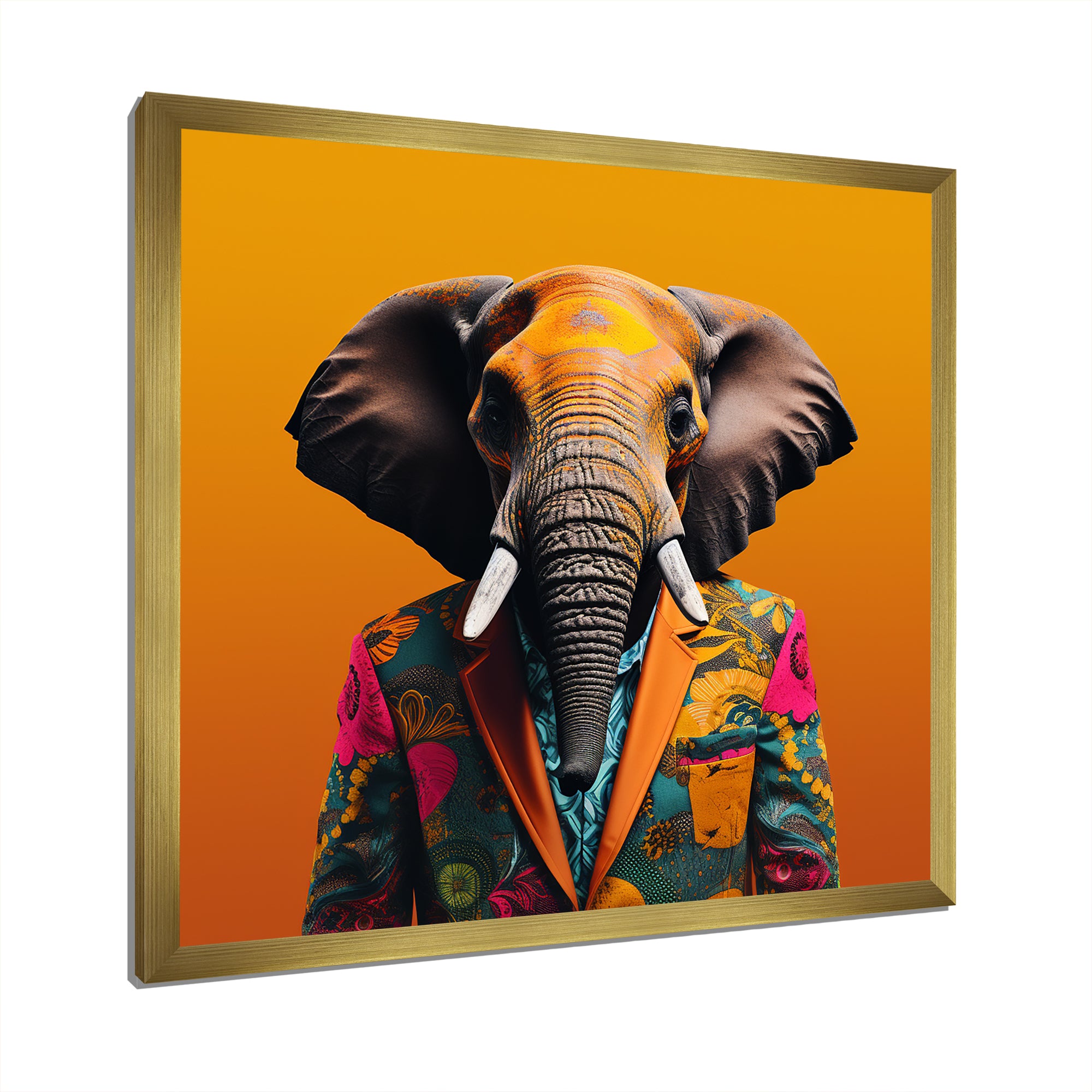 Elephant suited up Yellow and pink - Elephant Large Canvas Wall Art