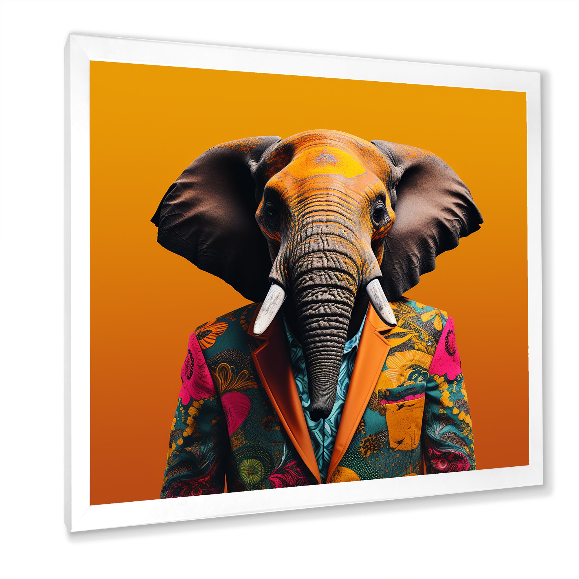 Elephant suited up Yellow and pink - Elephant Large Canvas Wall Art