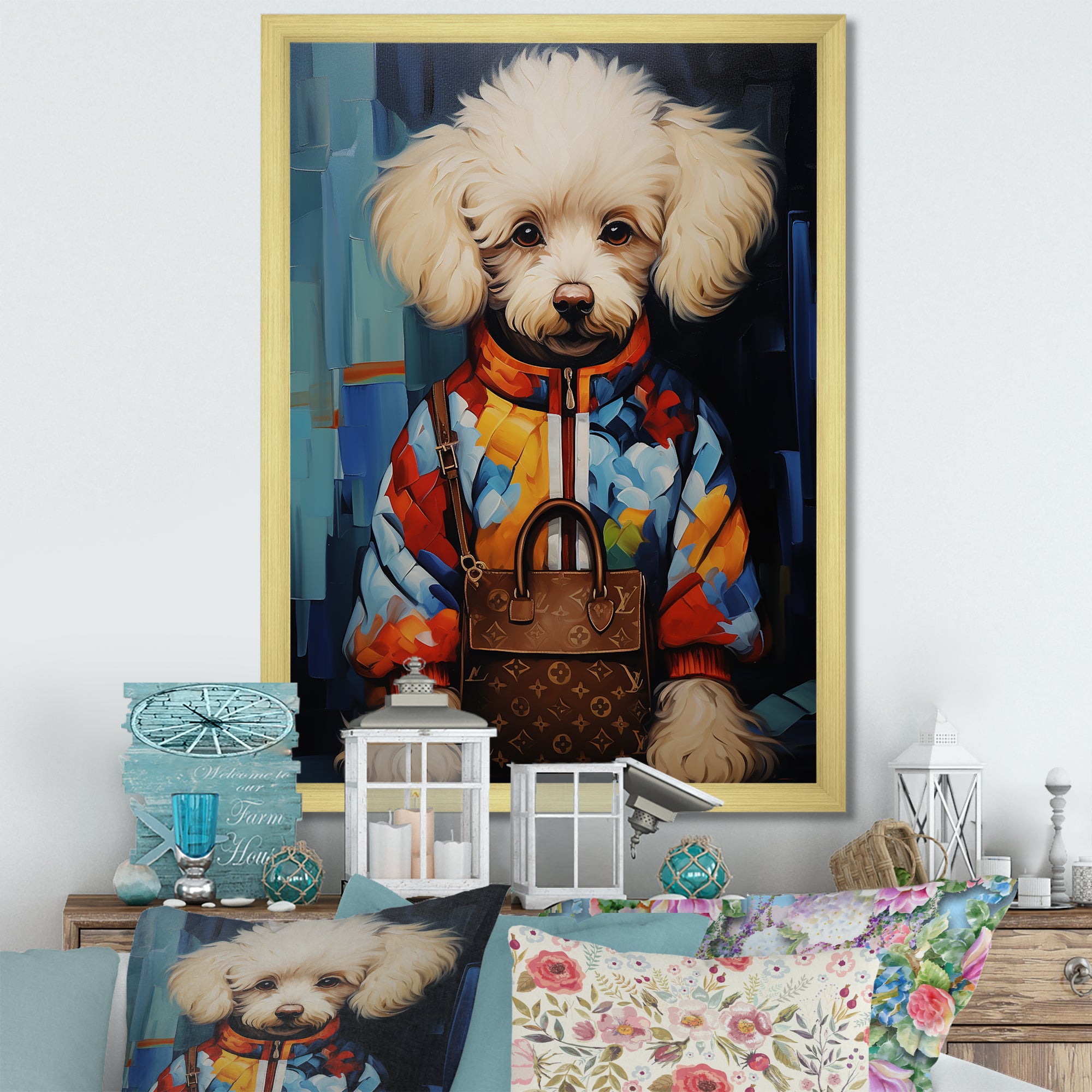 Glam Dog with fashion brand - Dog Home Decor Art