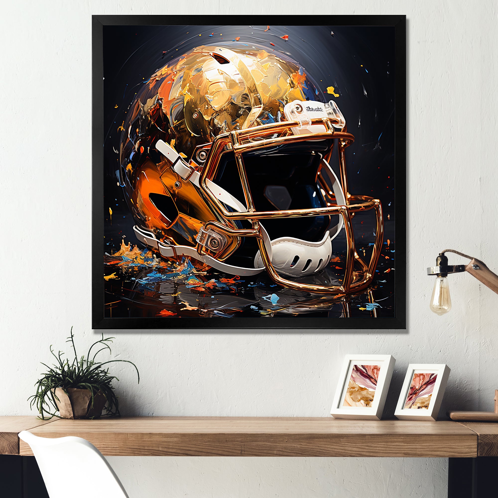 Gold American Football Helmet - Sport Football Canvas Wall Art