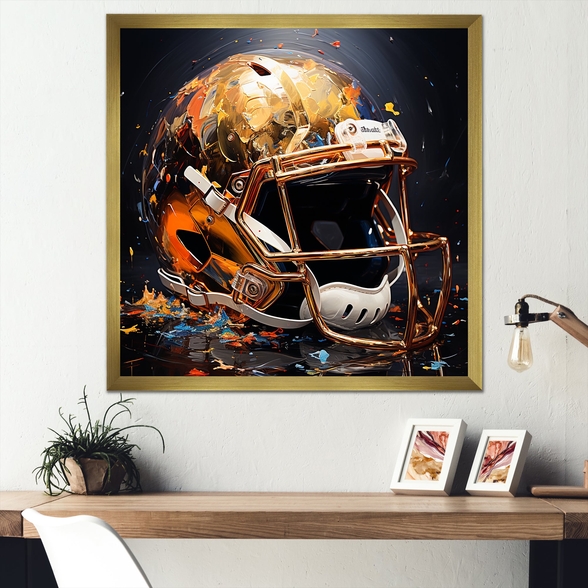 Gold American Football Helmet - Sport Football Canvas Wall Art