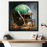 Green And Black American Football Helmet - Sport Football Canvas Wall Art