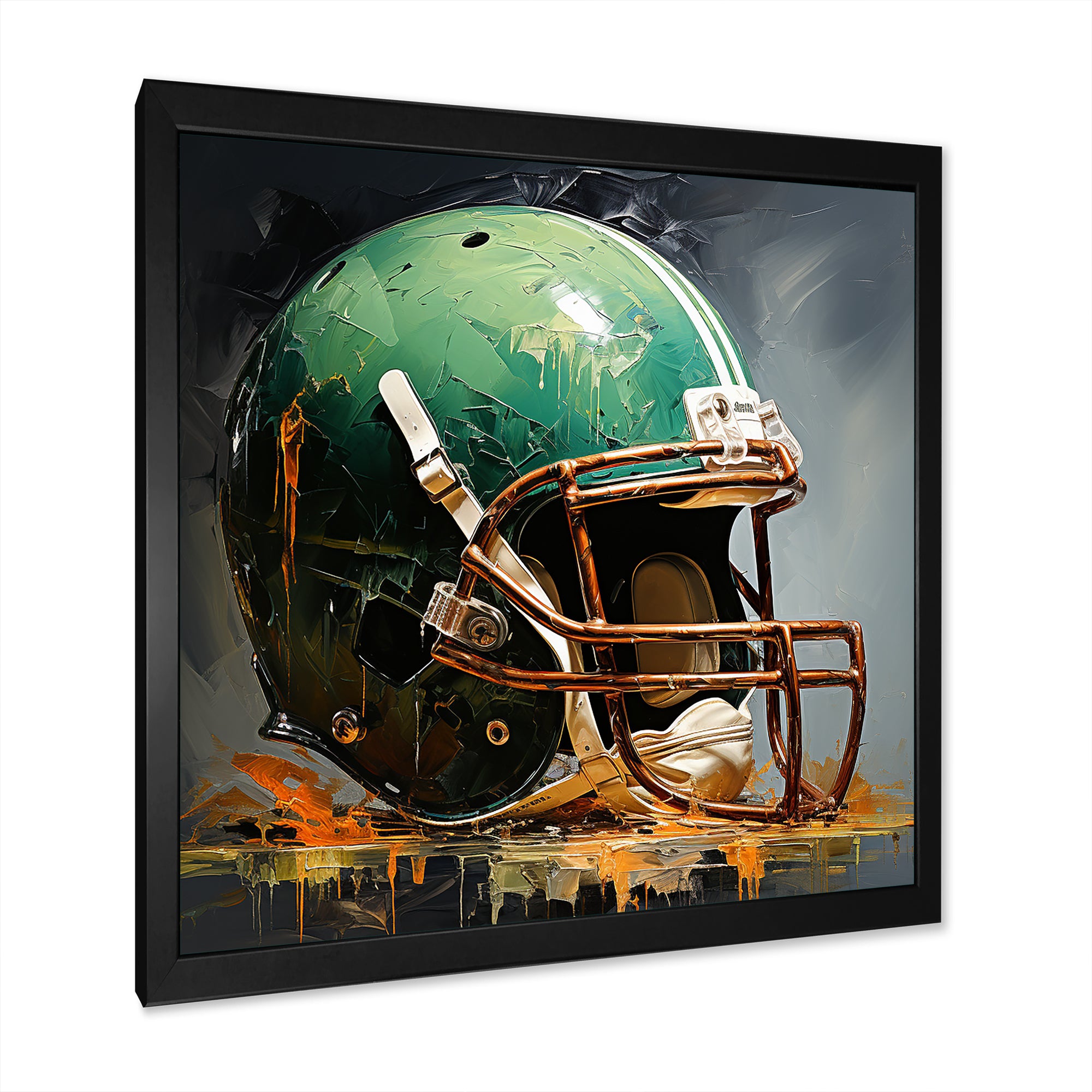 Green And Black American Football Helmet - Sport Football Canvas Wall Art