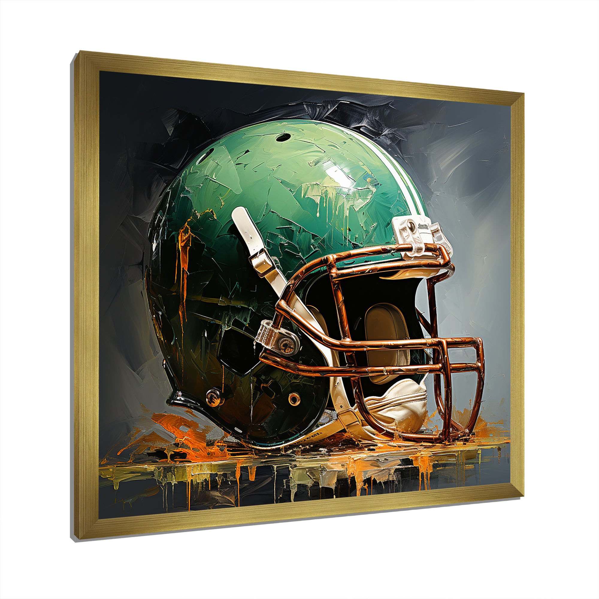 Green And Black American Football Helmet - Sport Football Canvas Wall Art