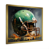 Green And Black American Football Helmet - Sport Football Canvas Wall Art
