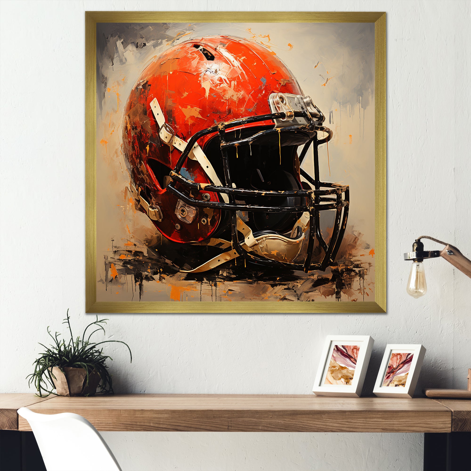 Minimalist Red Football Helmet I - Sport Football Canvas Wall Art