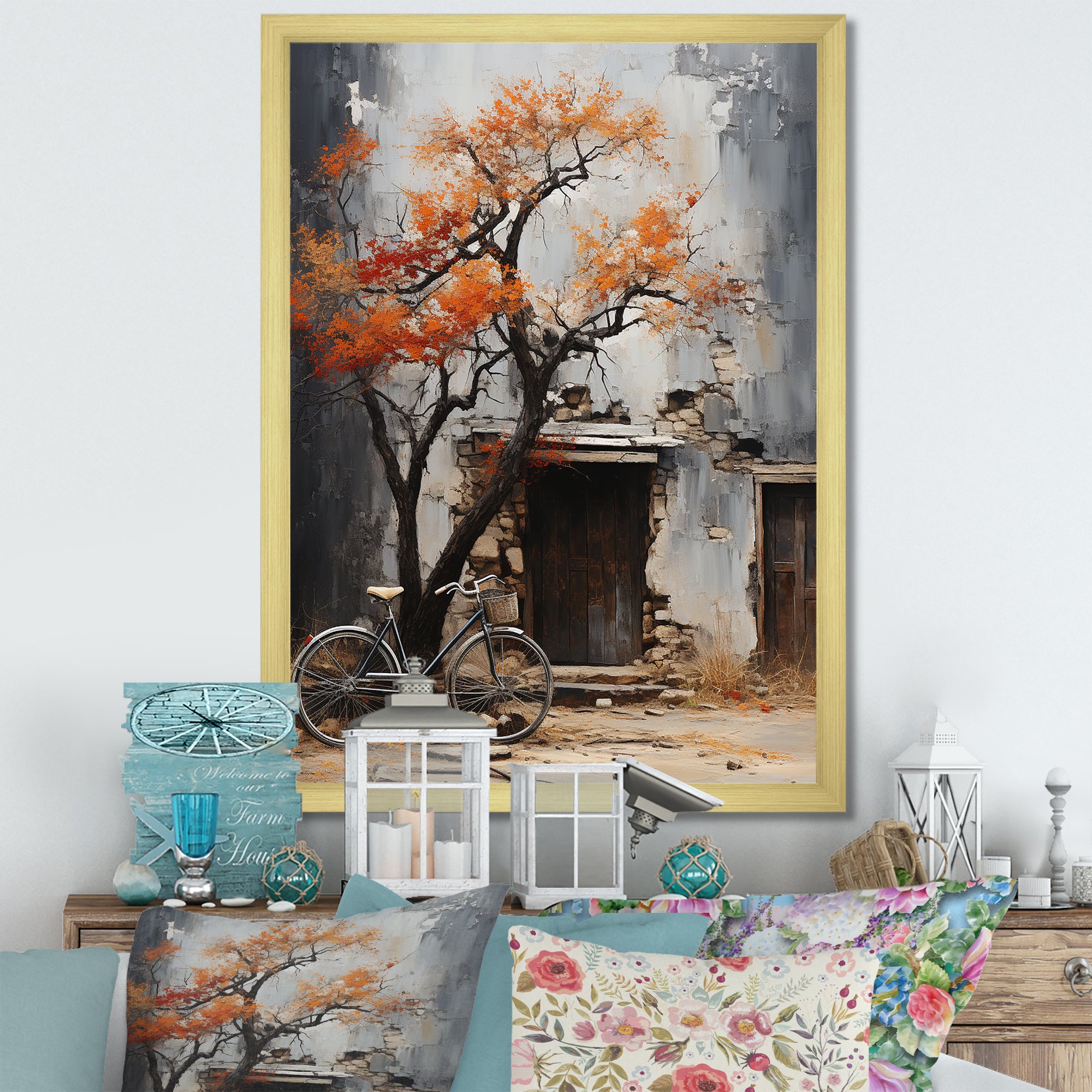 Orange and grey Midnight bicycle - Bicycle Canvas Wall Art
