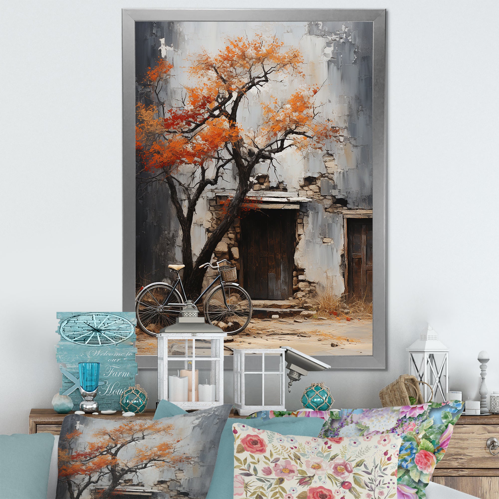 Orange and grey Midnight bicycle - Bicycle Canvas Wall Art