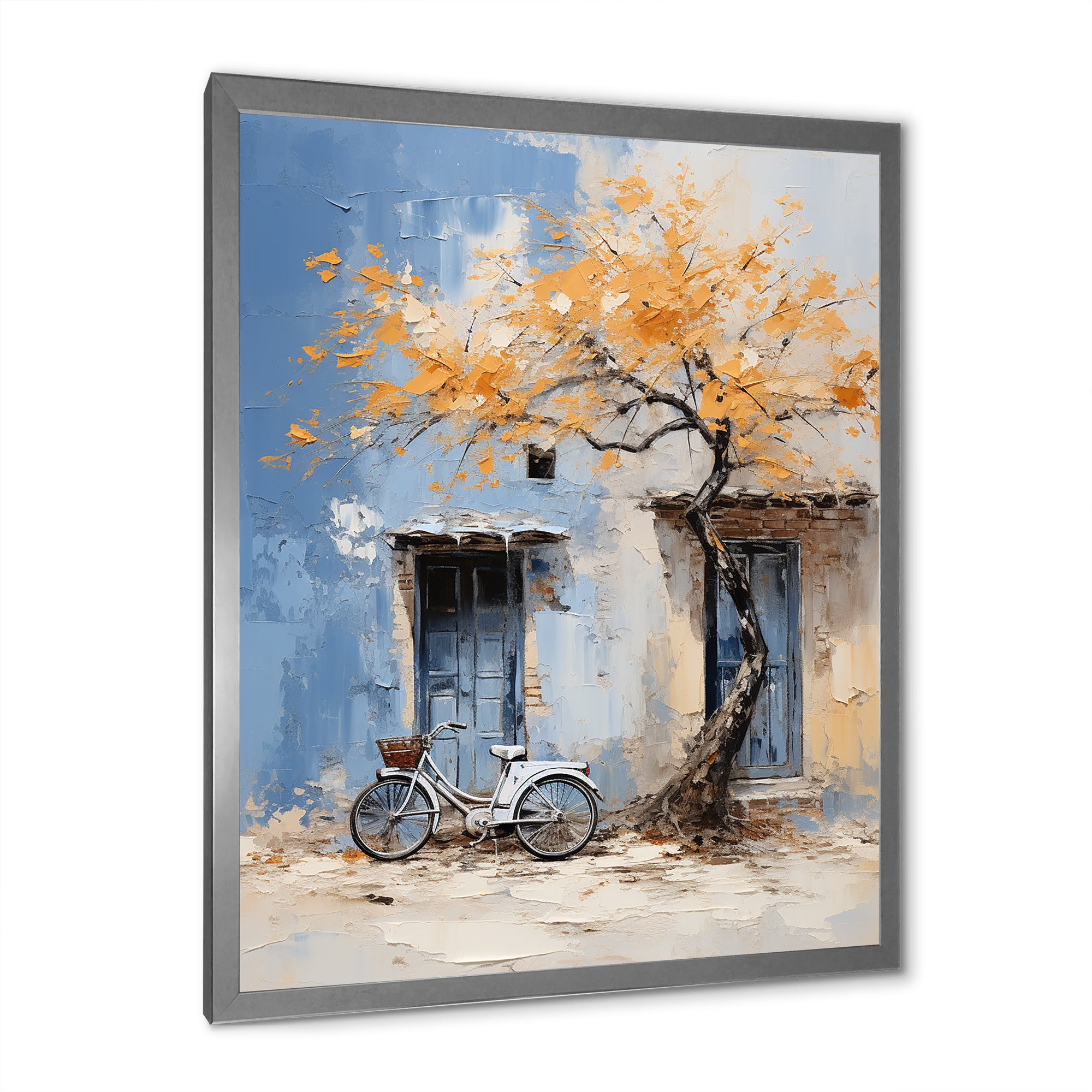 Florals yellow and blue bicycle - Bicycle Canvas Wall Art