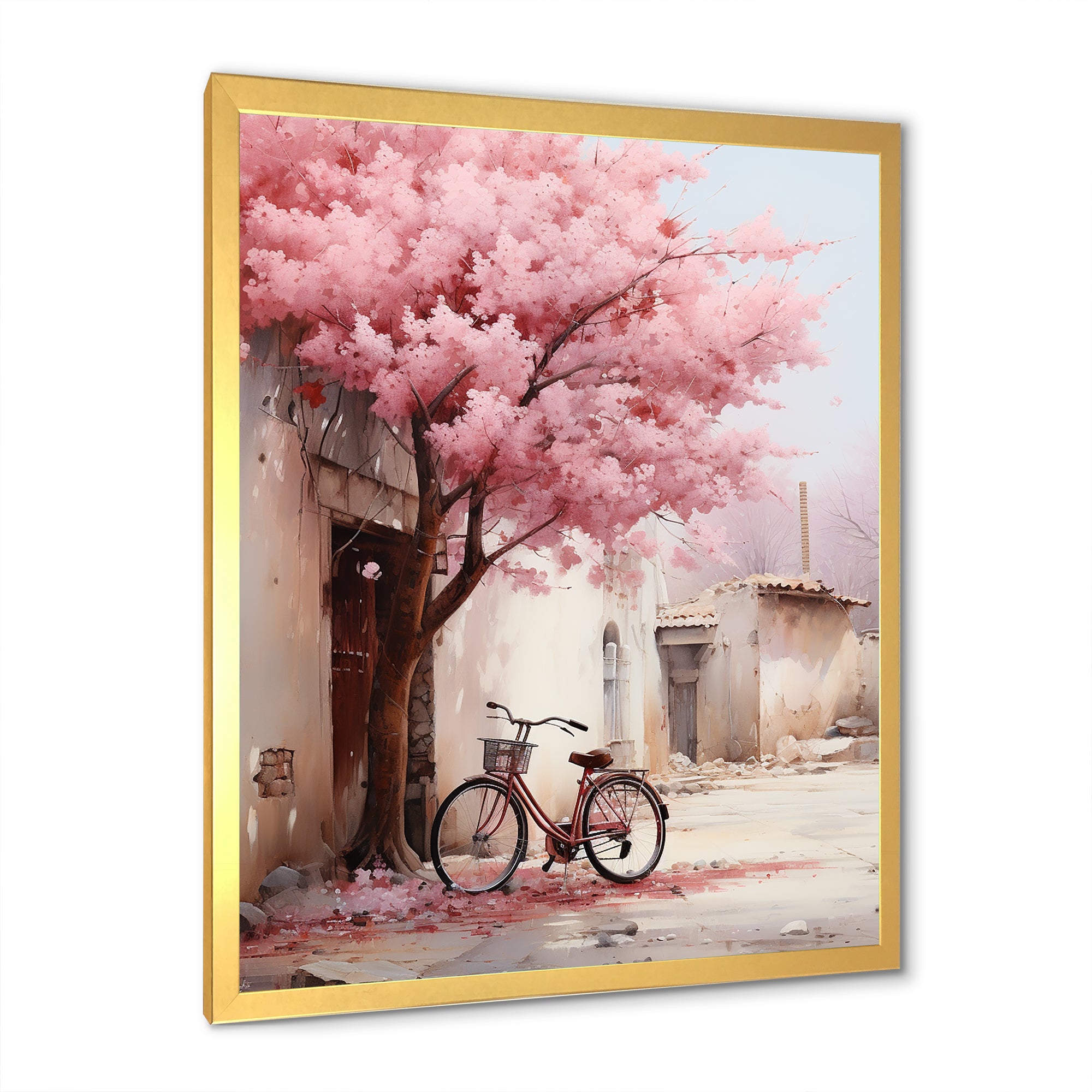 Pink and white springtime florals bicycle I - Bicycle Canvas Wall Art
