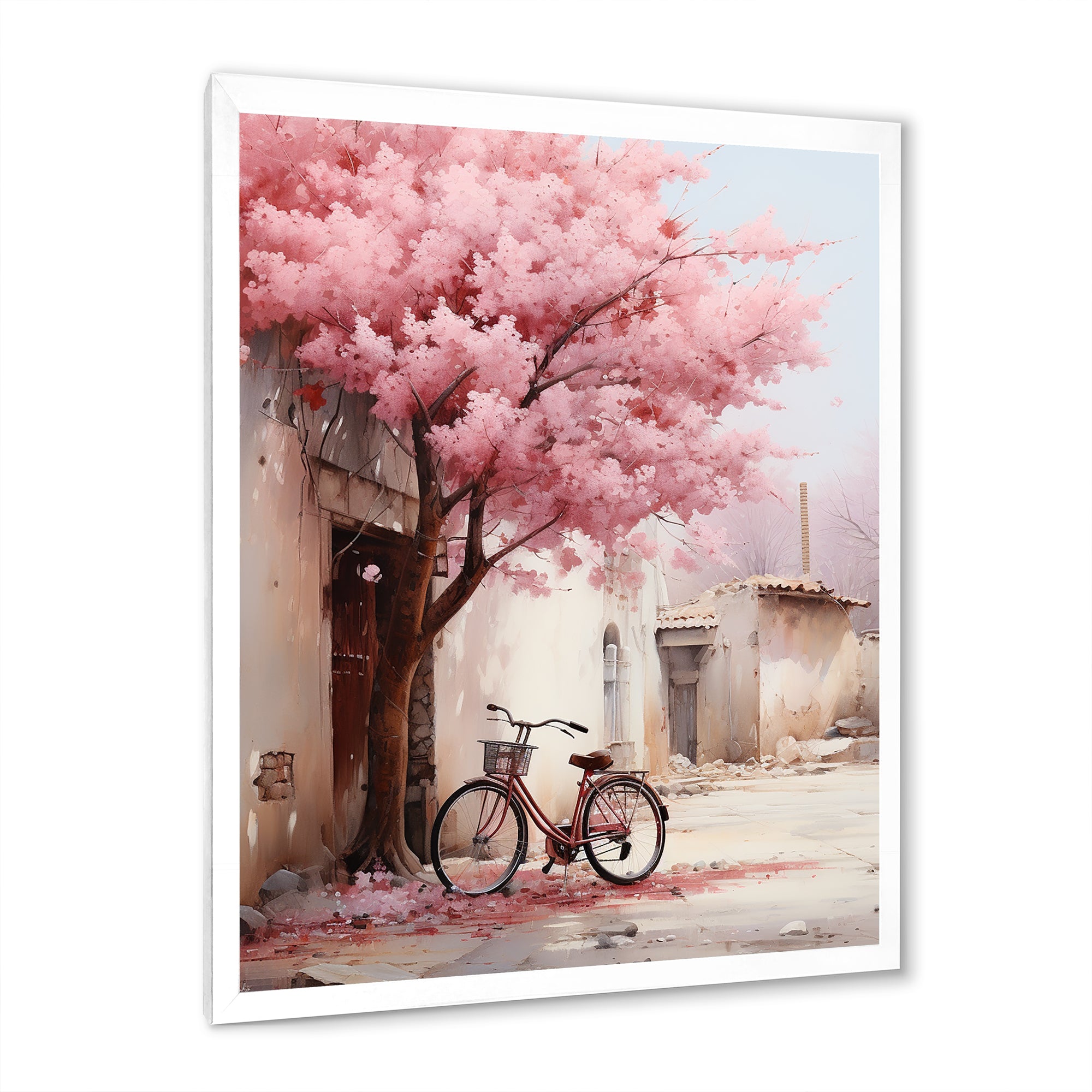 Pink and white springtime florals bicycle I - Bicycle Canvas Wall Art