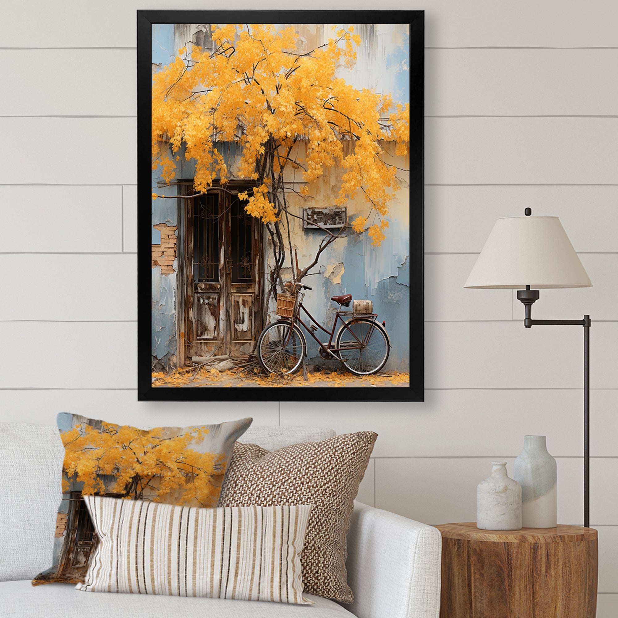Yellow and blue springtime florals bicycle - Bicycle Canvas Wall Art