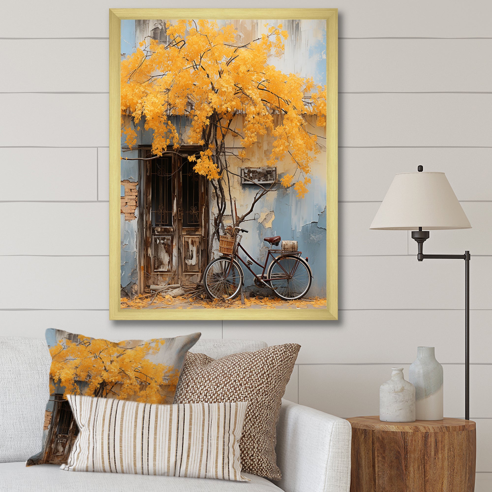 Yellow and blue springtime florals bicycle - Bicycle Canvas Wall Art