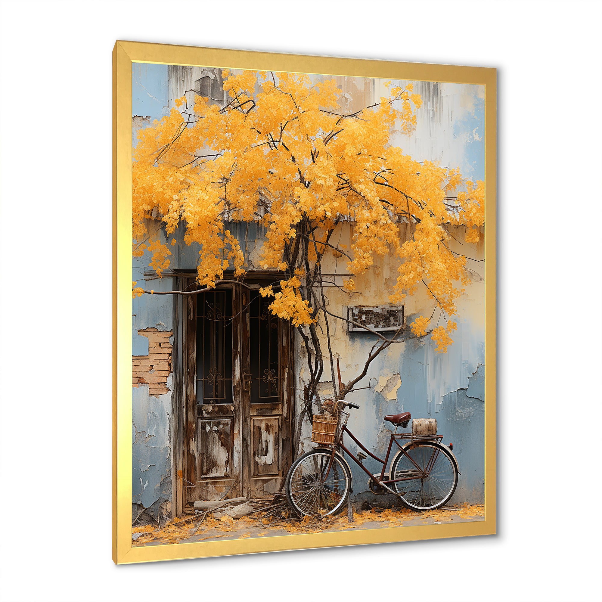 Yellow and blue springtime florals bicycle - Bicycle Canvas Wall Art