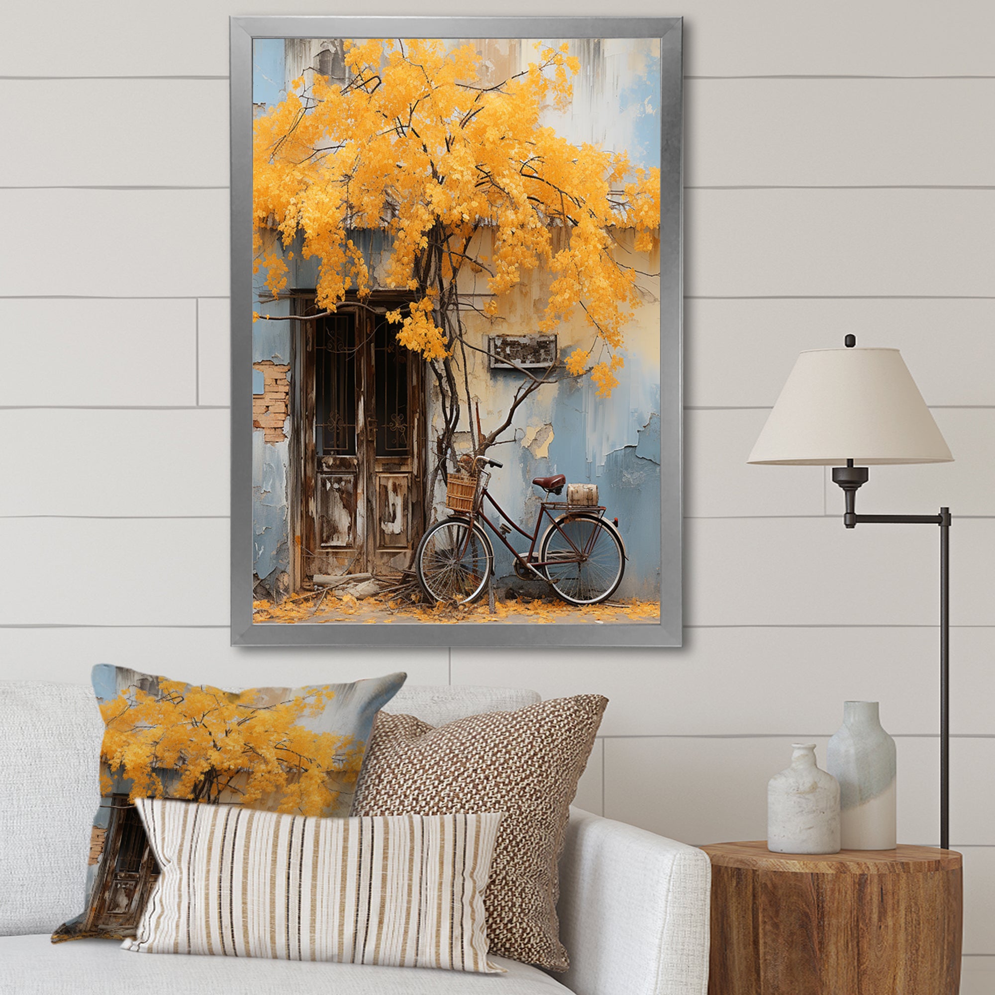 Yellow and blue springtime florals bicycle - Bicycle Canvas Wall Art