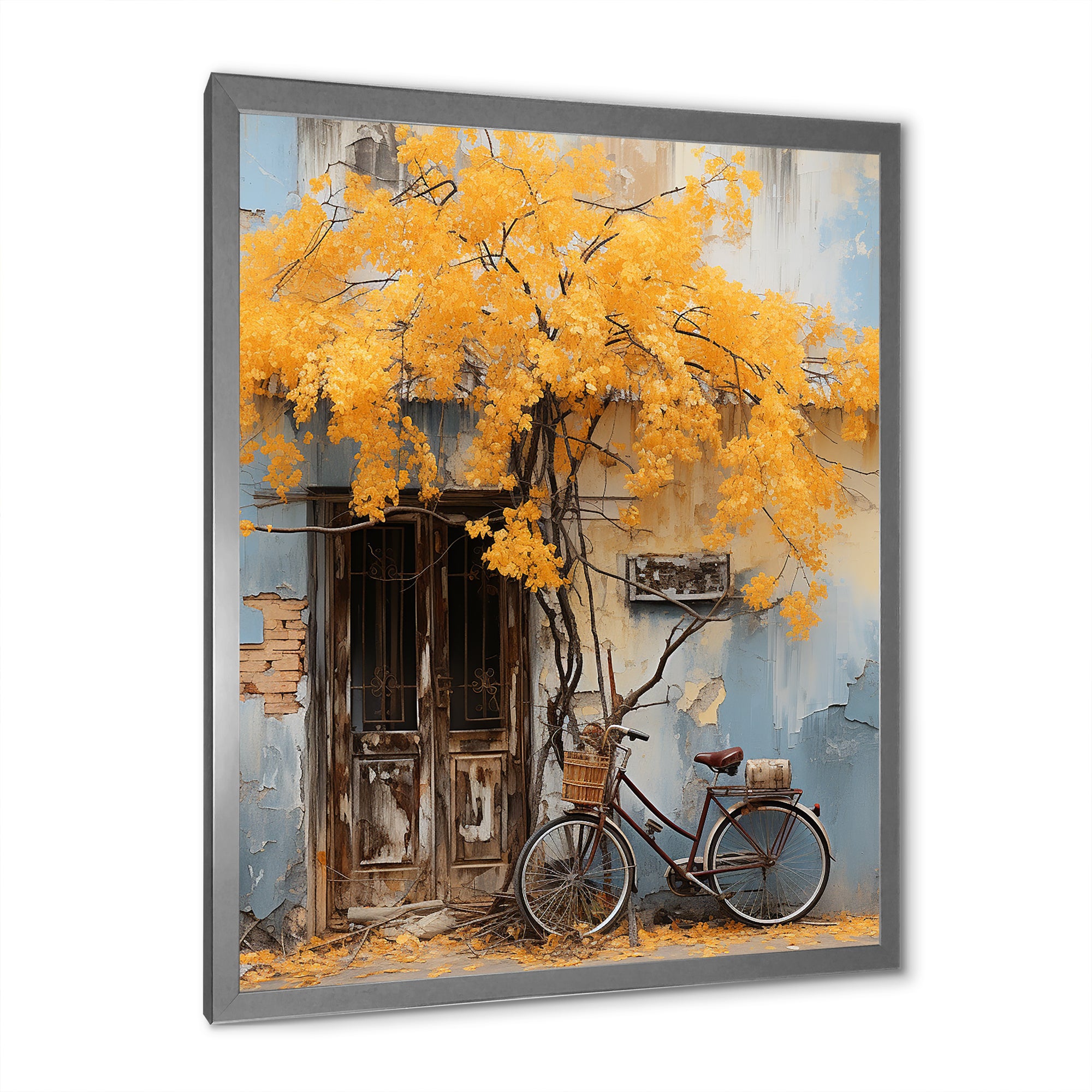 Yellow and blue springtime florals bicycle - Bicycle Canvas Wall Art
