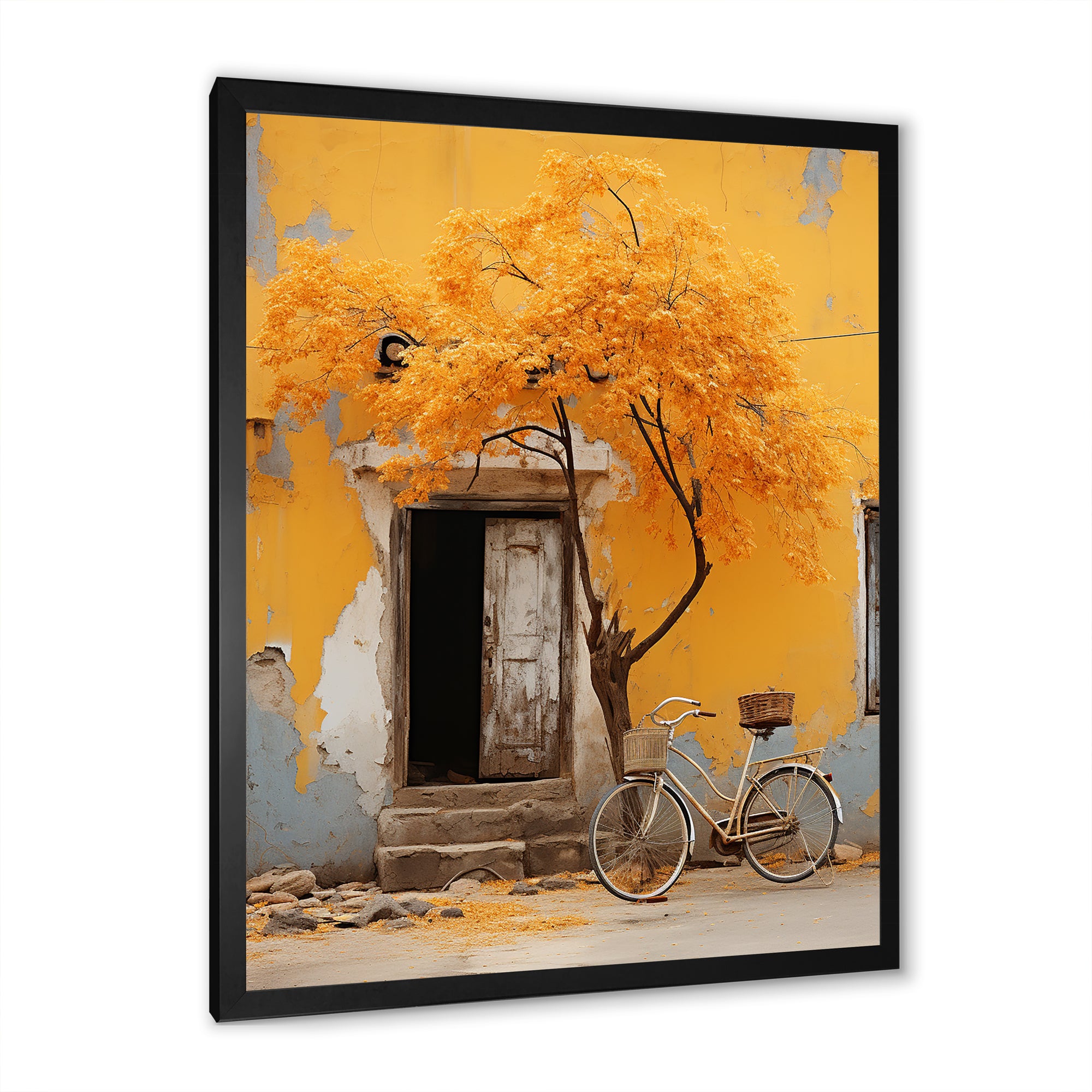 Yellow springtime florals bicycle I - Bicycle Canvas Wall Art