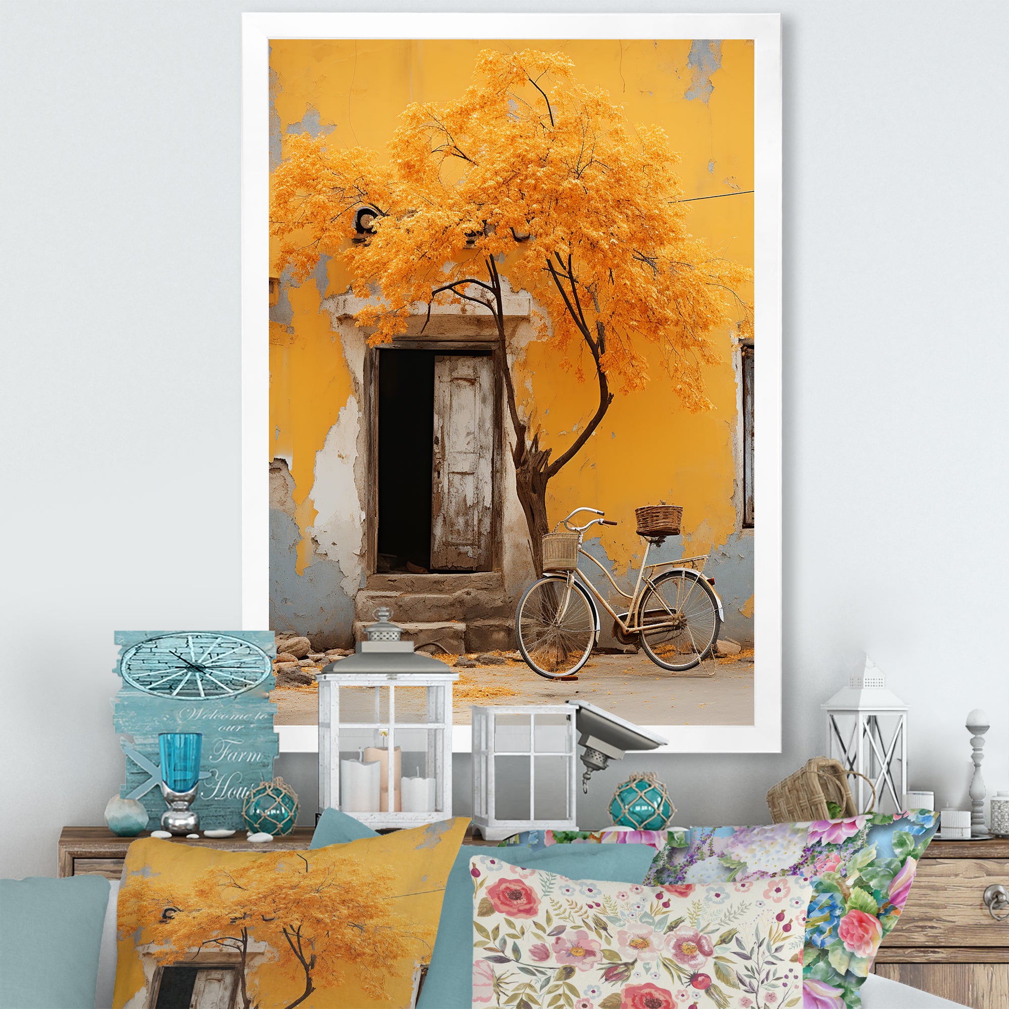 Yellow springtime florals bicycle I - Bicycle Canvas Wall Art