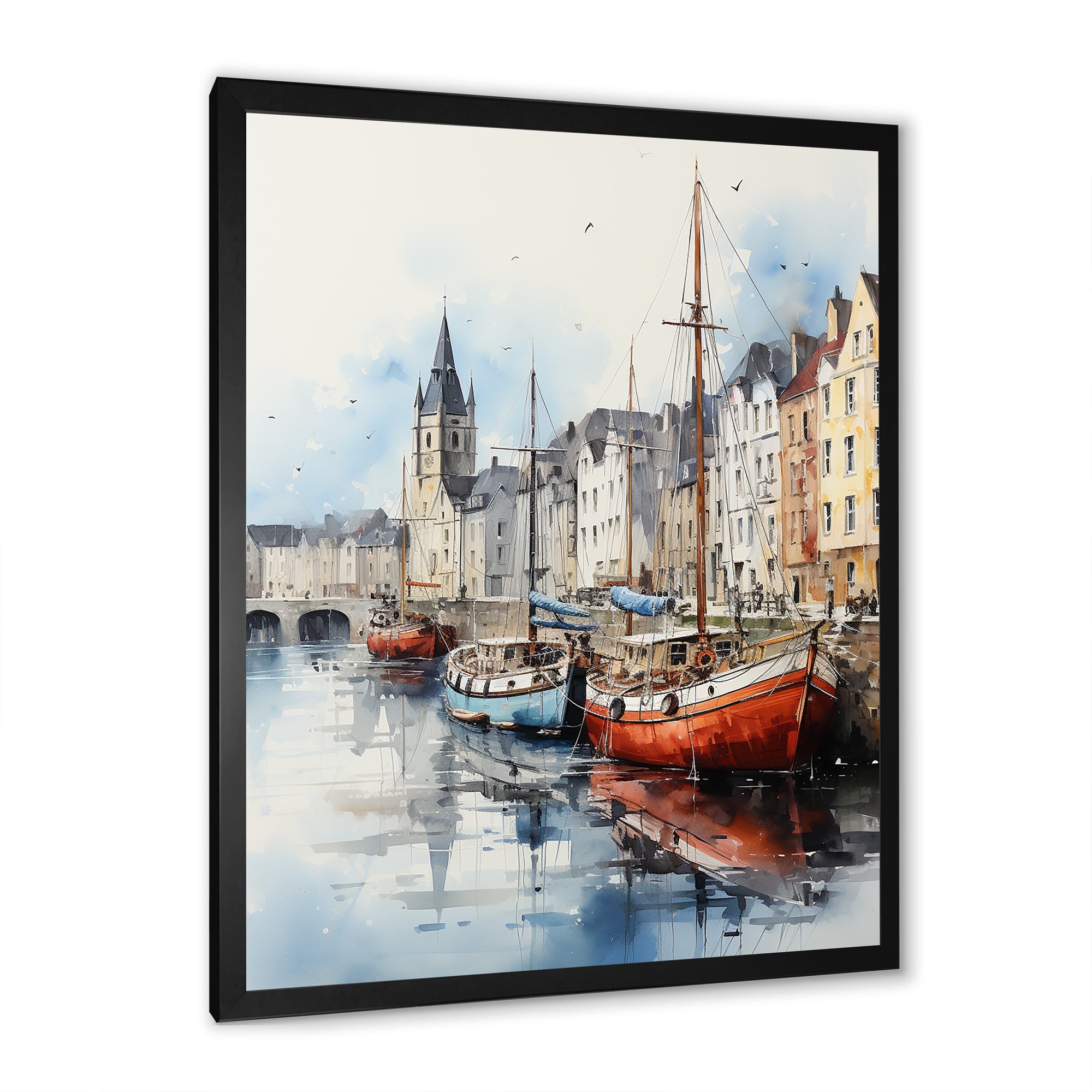 Red and grey Fishing Boat at port I - Boat Fishing Canvas Wall Art