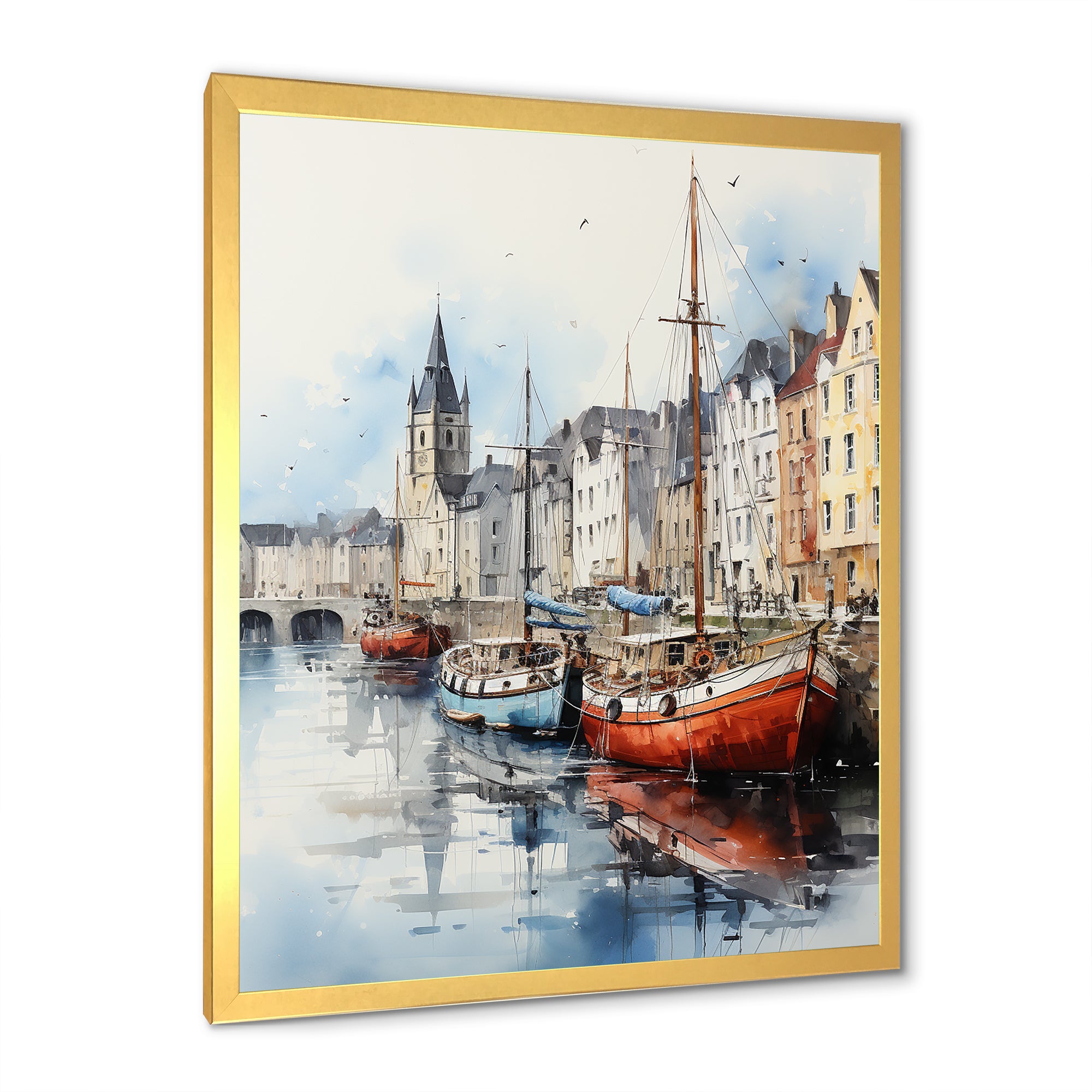 Red and grey Fishing Boat at port I - Boat Fishing Canvas Wall Art