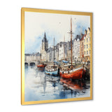 Red and grey Fishing Boat at port I - Boat Fishing Canvas Wall Art
