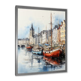 Red and grey Fishing Boat at port I - Boat Fishing Canvas Wall Art