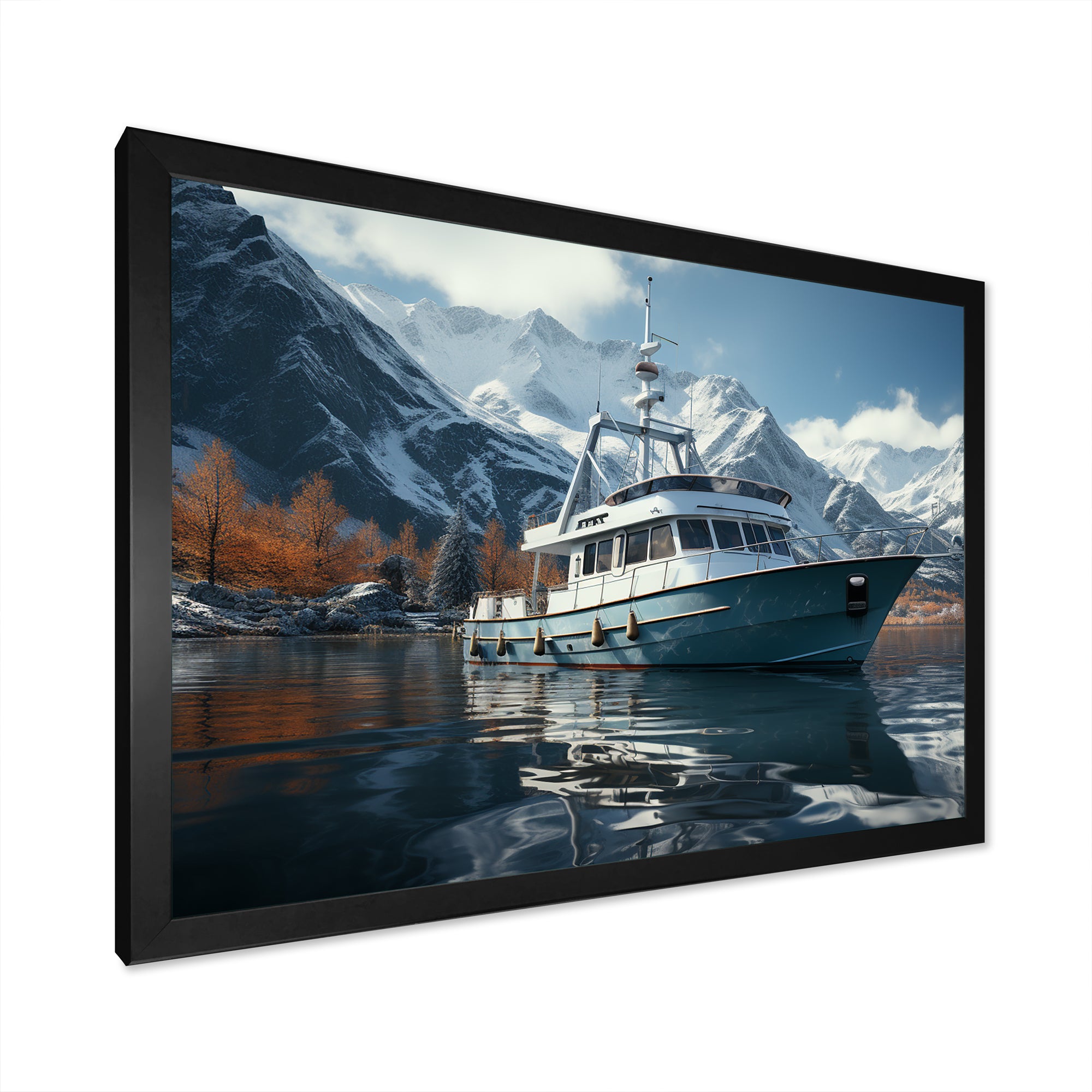 Red and white Fishing Boat in river I - Boat Fishing Canvas Wall Art