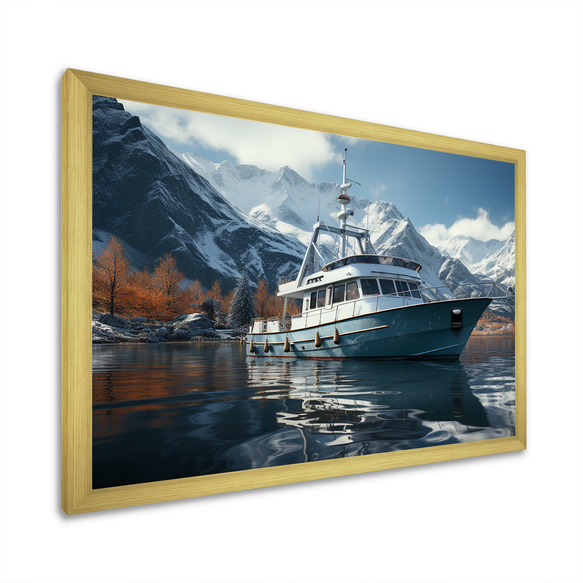 Red and white Fishing Boat in river I - Boat Fishing Canvas Wall Art