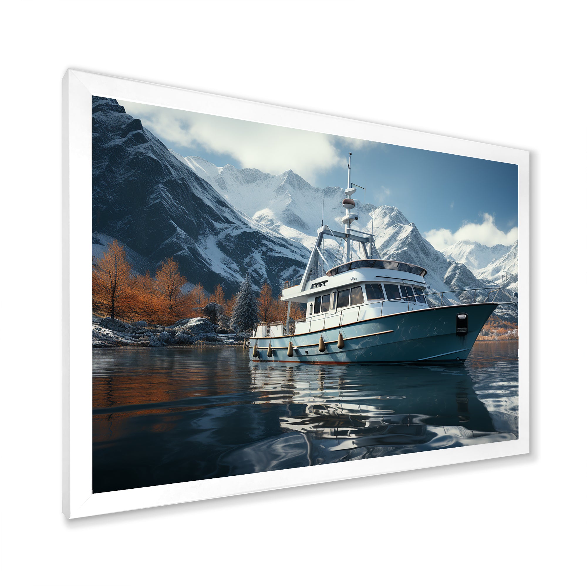 Red and white Fishing Boat in river I - Boat Fishing Canvas Wall Art