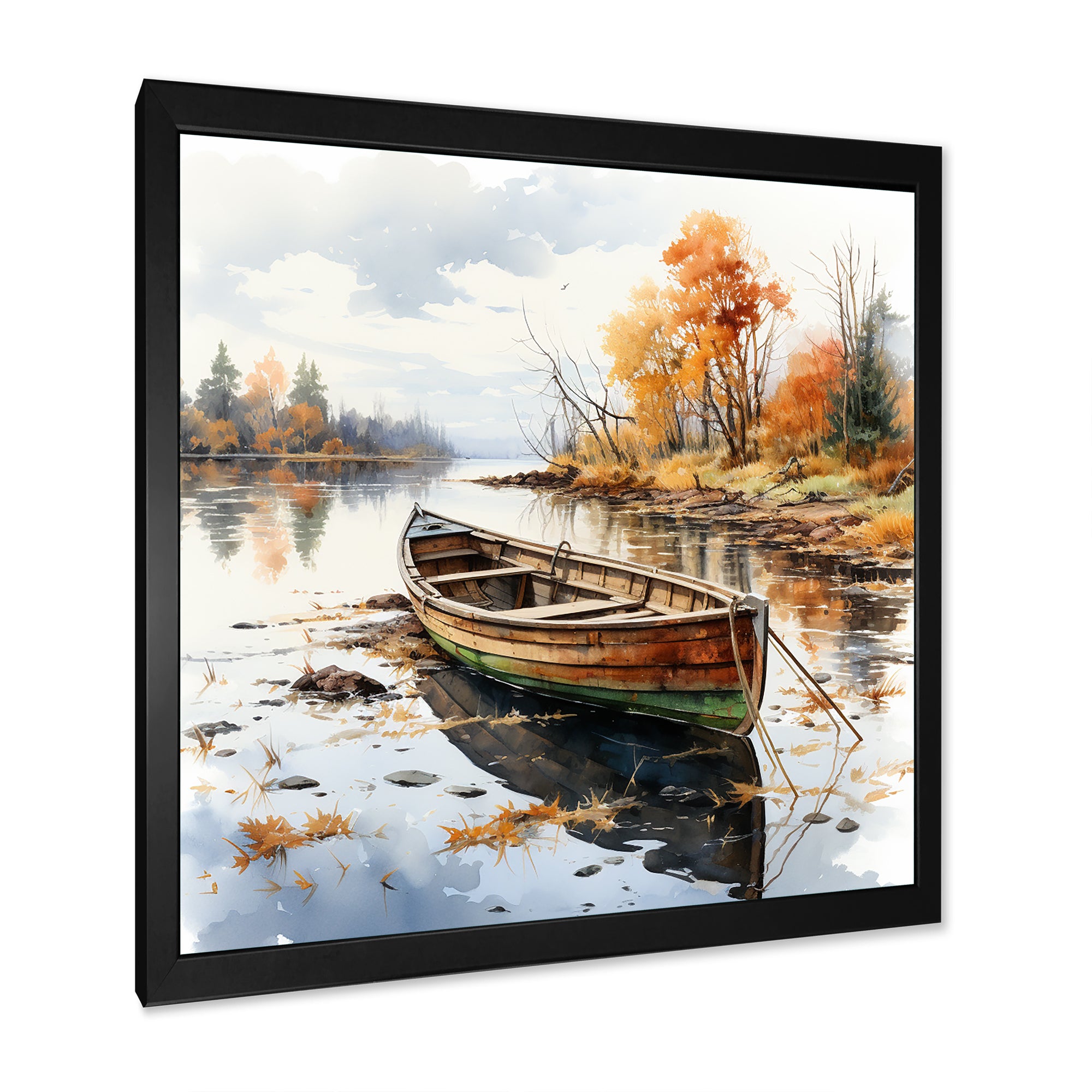 Autumn Tranquility canoe by the lake I - Boat Fishing Canvas Wall Art