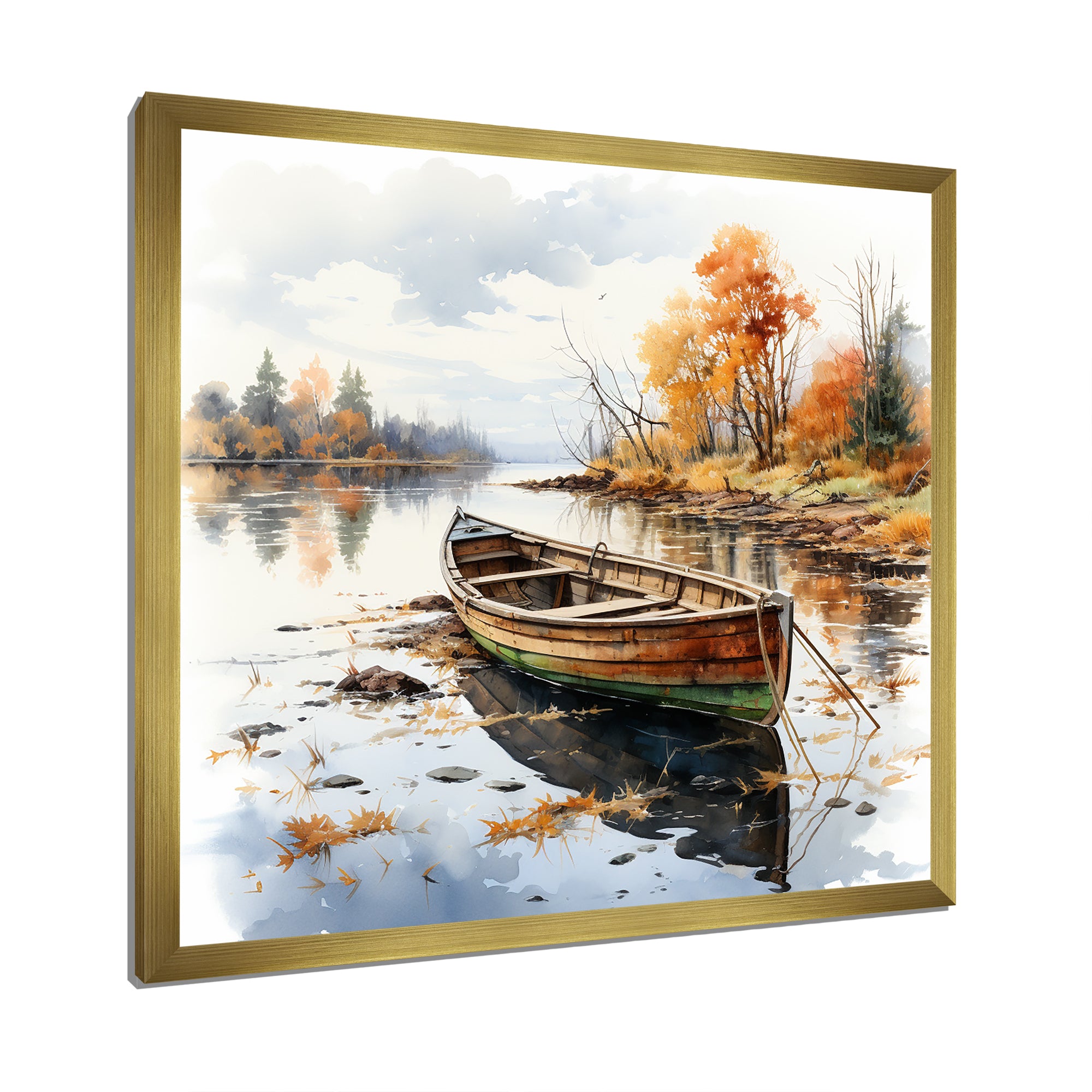 Autumn Tranquility canoe by the lake I - Boat Fishing Canvas Wall Art