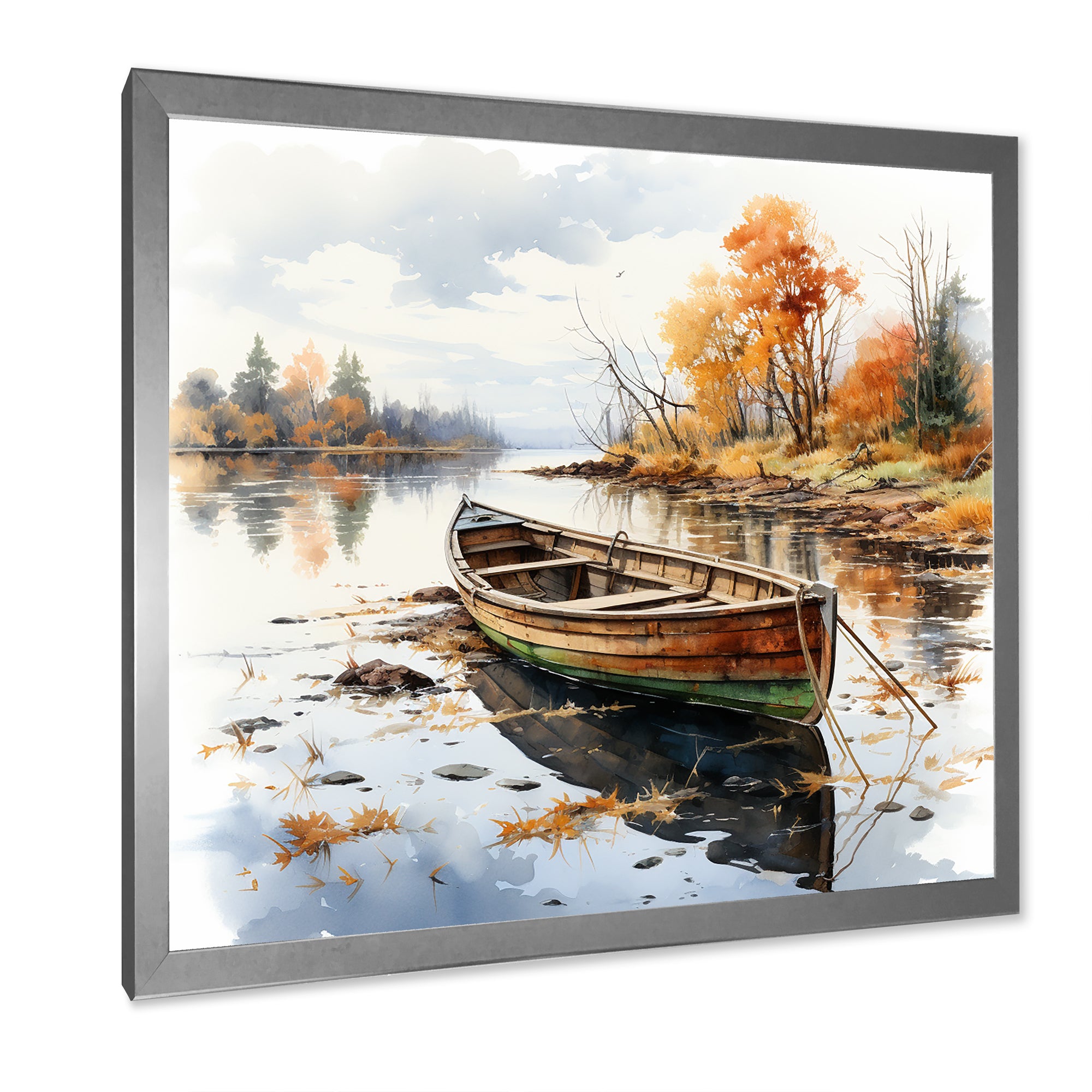 Autumn Tranquility canoe by the lake I - Boat Fishing Canvas Wall Art