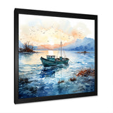 Blue and orange Autumn Fishing Boat - Boat Fishing Canvas Wall Art