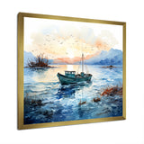 Blue and orange Autumn Fishing Boat - Boat Fishing Canvas Wall Art