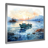 Blue and orange Autumn Fishing Boat - Boat Fishing Canvas Wall Art
