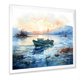 Blue and orange Autumn Fishing Boat - Boat Fishing Canvas Wall Art