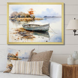 Blue and orange Autumn Tranquility Fishing Boat - Boat Fishing Canvas Wall Art