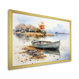 Blue and orange Autumn Tranquility Fishing Boat - Boat Fishing Canvas Wall Art