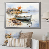 Blue and orange Autumn Tranquility Fishing Boat - Boat Fishing Canvas Wall Art