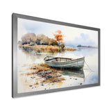 Blue and orange Autumn Tranquility Fishing Boat - Boat Fishing Canvas Wall Art