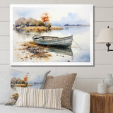 Blue and orange Autumn Tranquility Fishing Boat - Boat Fishing Canvas Wall Art
