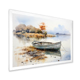 Blue and orange Autumn Tranquility Fishing Boat - Boat Fishing Canvas Wall Art