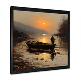 Orange and brown Moonlit Fishing by the lake - Boat Fishing Canvas Wall Art