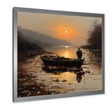 Orange and brown Moonlit Fishing by the lake - Boat Fishing Canvas Wall Art