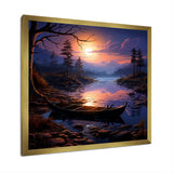 Purple and orange Moonlit Fishing Voyage - Boat Fishing Canvas Wall Art